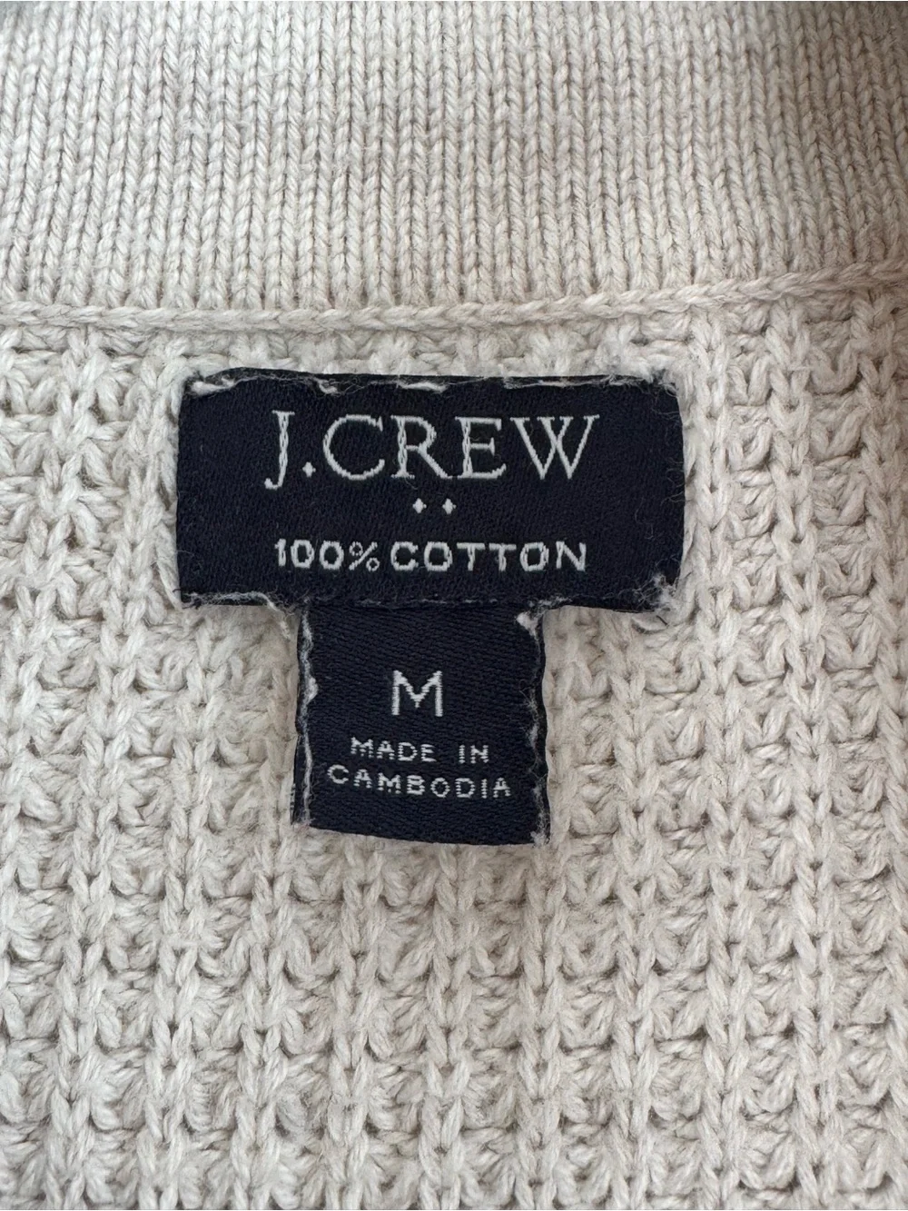 100% Cotton J. Crew Men's Waffle-Knit Quarter-Zip Sweater in Light Cream